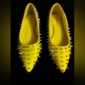 Cape Robbin Neon Yellow Point Toe Spike Stud Flats Dolls Kill